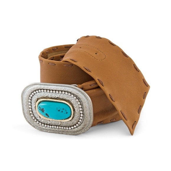 Chico's Accessories - Chico’s “Jada Belt” Leather Sash Belt with Turquoise and Silver Buckle